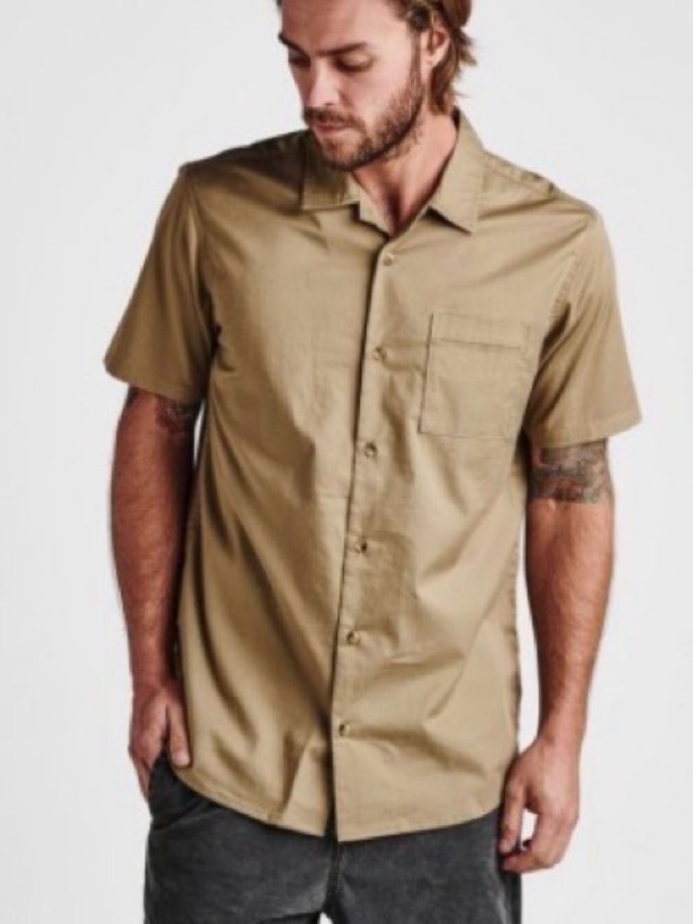 NWT Roark Well Worn Organic Cotton Button Up Shirt Light Army Size L